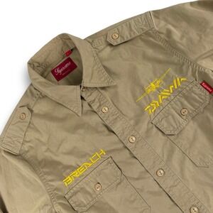Supreme Daiwa Shirt Men L Tan Breach Logo Military Style Button Down Long Sleeve